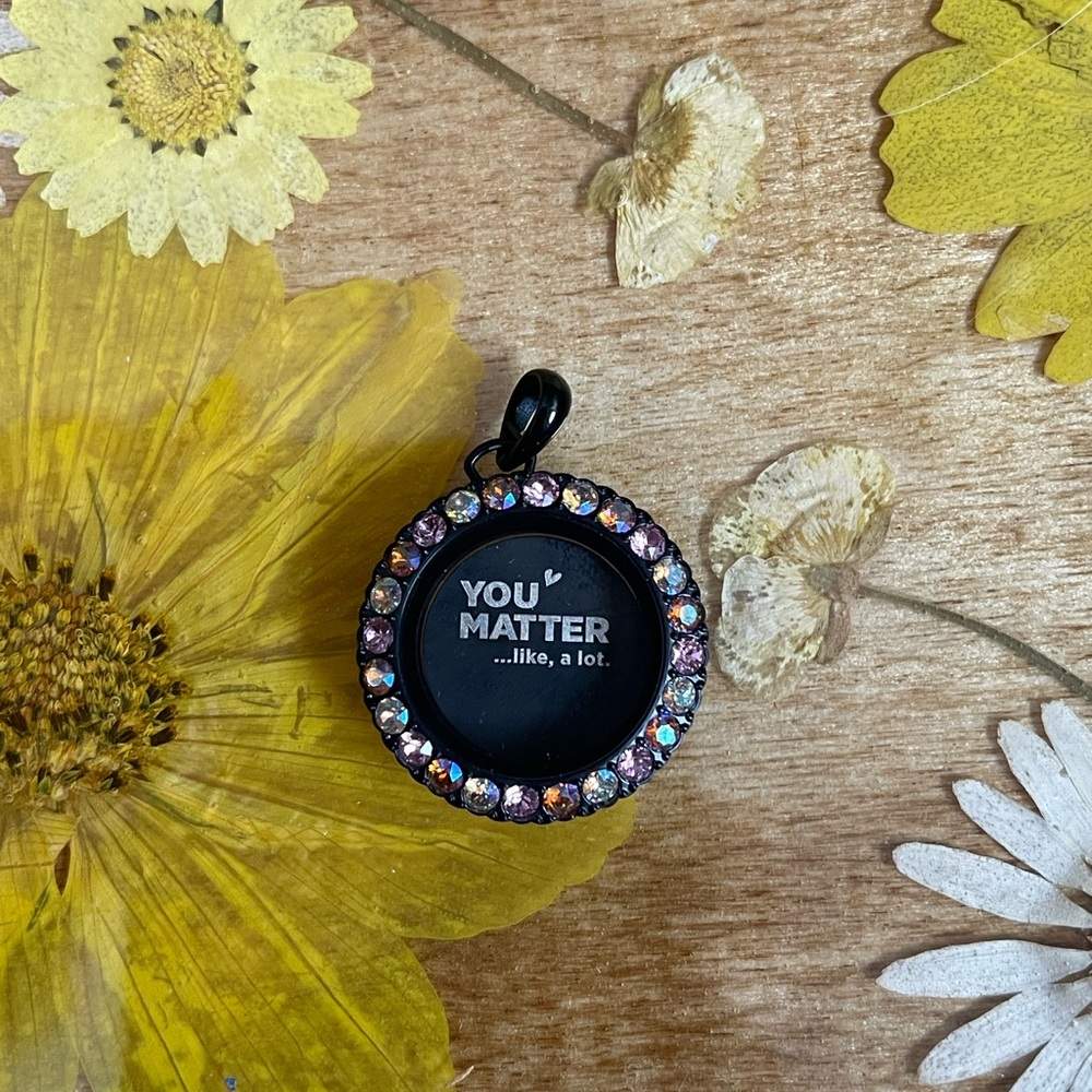 Origami Owl Black Pendant with Colorful rhinestones